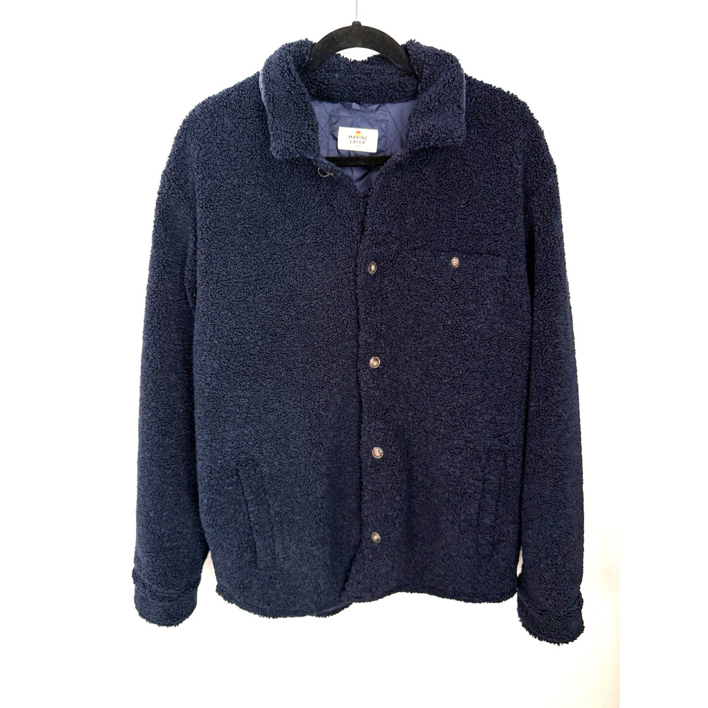 Marine Layer Sherpa Fleece Overshirt Jacket Blue Size L 14783 New
